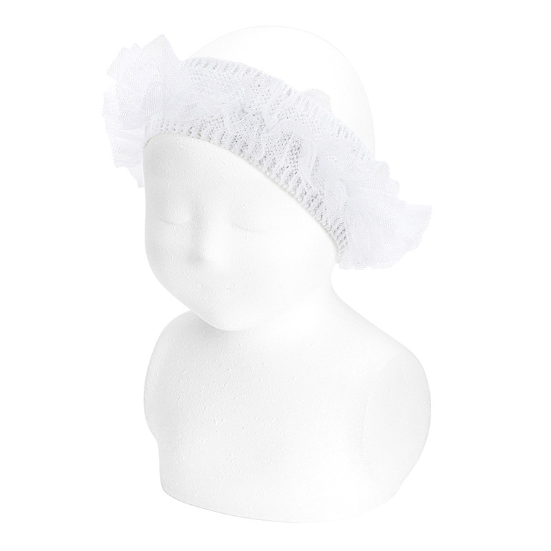 Garter stitch headband with tulle WHITE