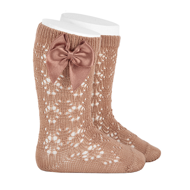 Perle geometric openwork knee-high sockswith bow NOUGATINE