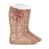Perle geometric openwork knee-high sockswith bow NOUGATINE