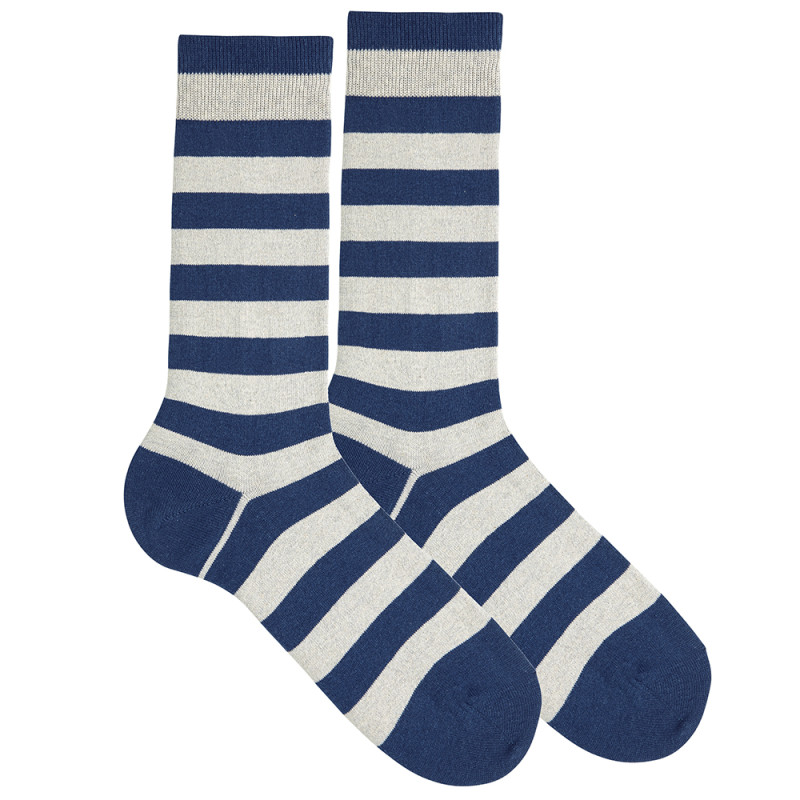 Men recycled cotton rib rugby stripe socks DENIM