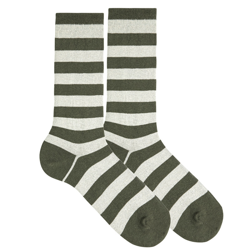 Calze uomo in cotone riciclato righe rugby VERDE LODEN