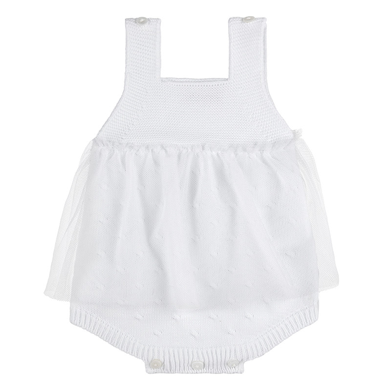 Garter stitch romper with tulle skirt WHITE