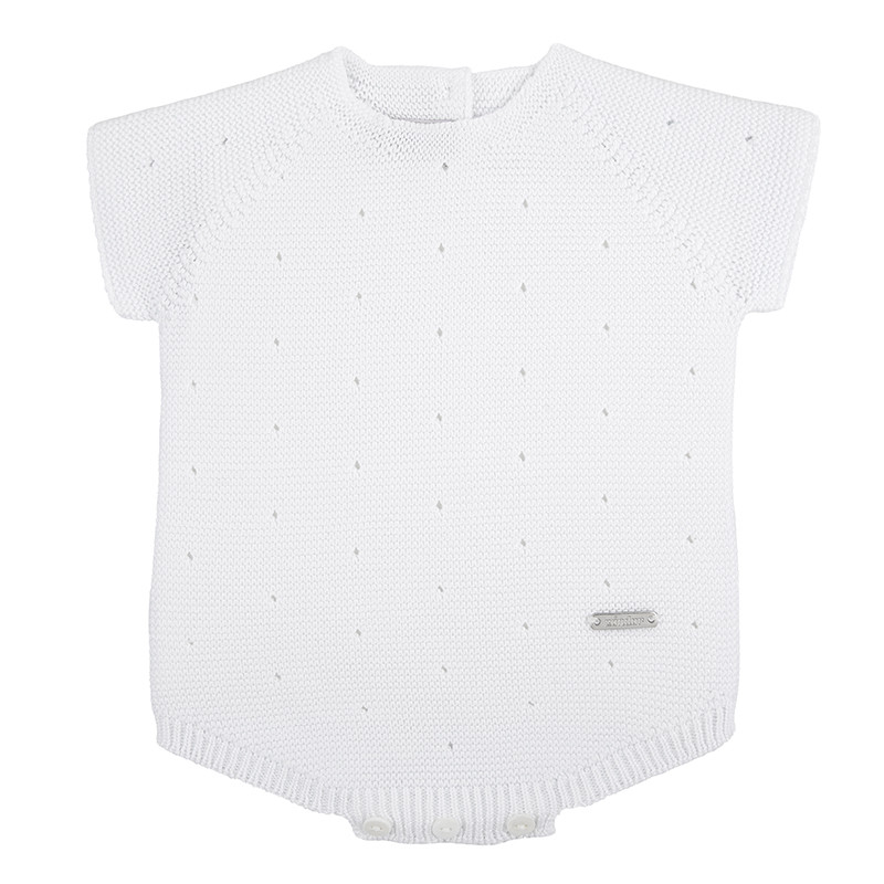 Short sleeve link stitch rompersuit WHITE