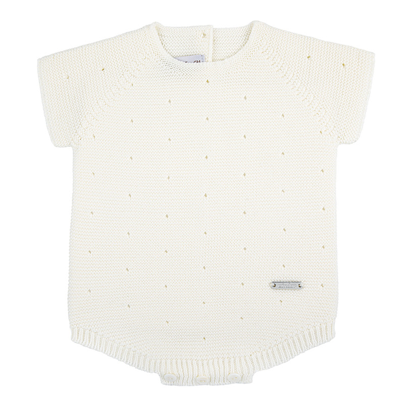 Short sleeve link stitch rompersuit CREAM