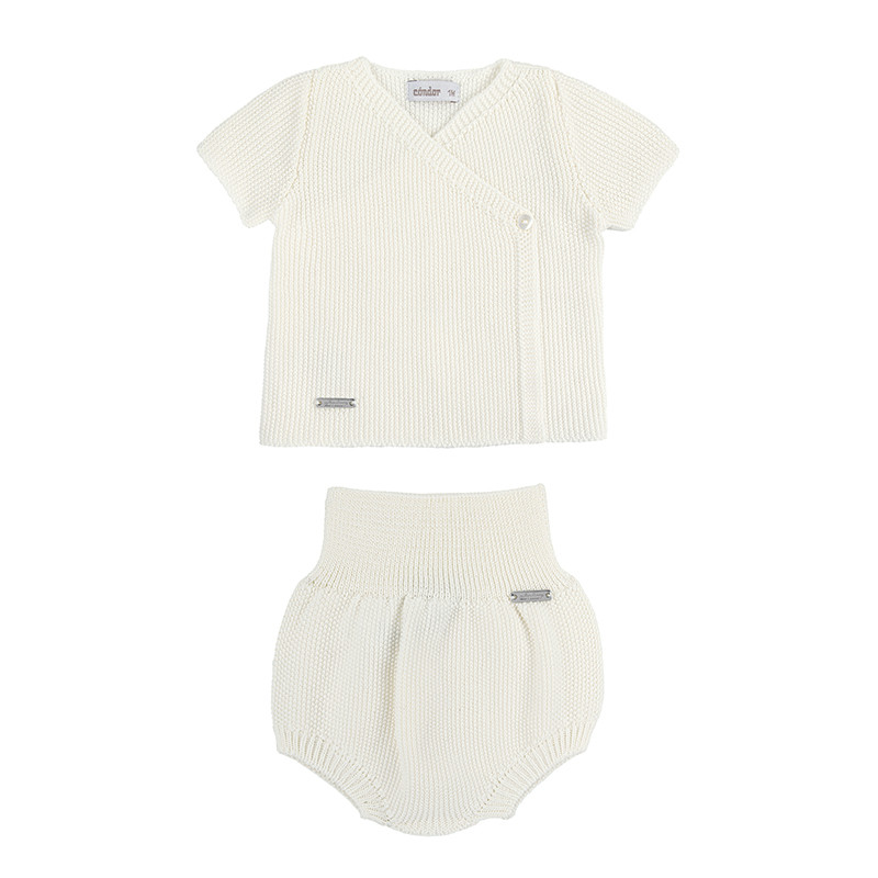 Sand stitch set (short sleeve sweater +culotte) CREAM
