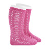 Perle cotton openwork knee-high socks FUCHSIA