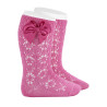 Perle geometric openwork knee-high sockswith bow FUCHSIA