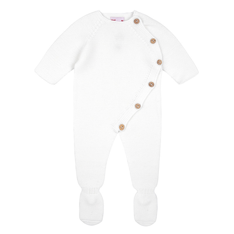 Garter stitch baby foot romper WHITE
