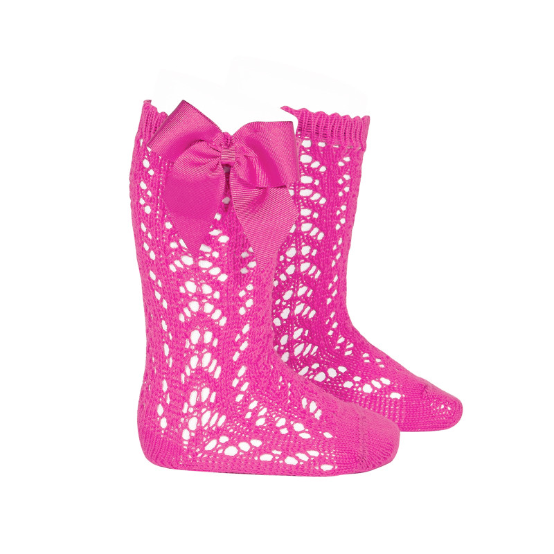 Calcetines altos perlé calados con lazogrosgrén FUCSIA
