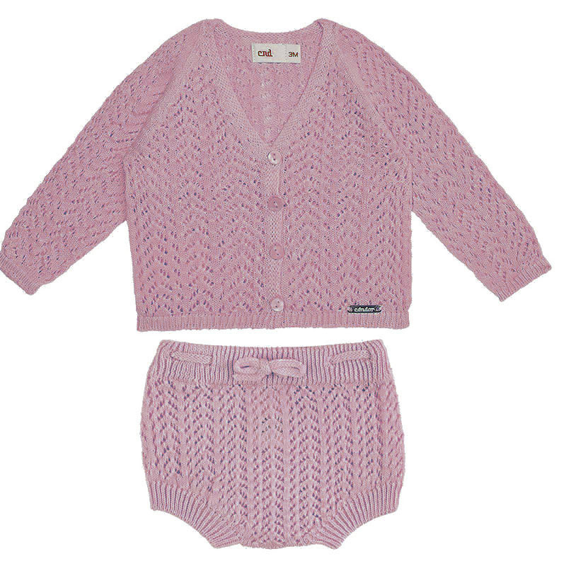 Set traforato spigato (cardigan e culotte) ROSA PALLIDO