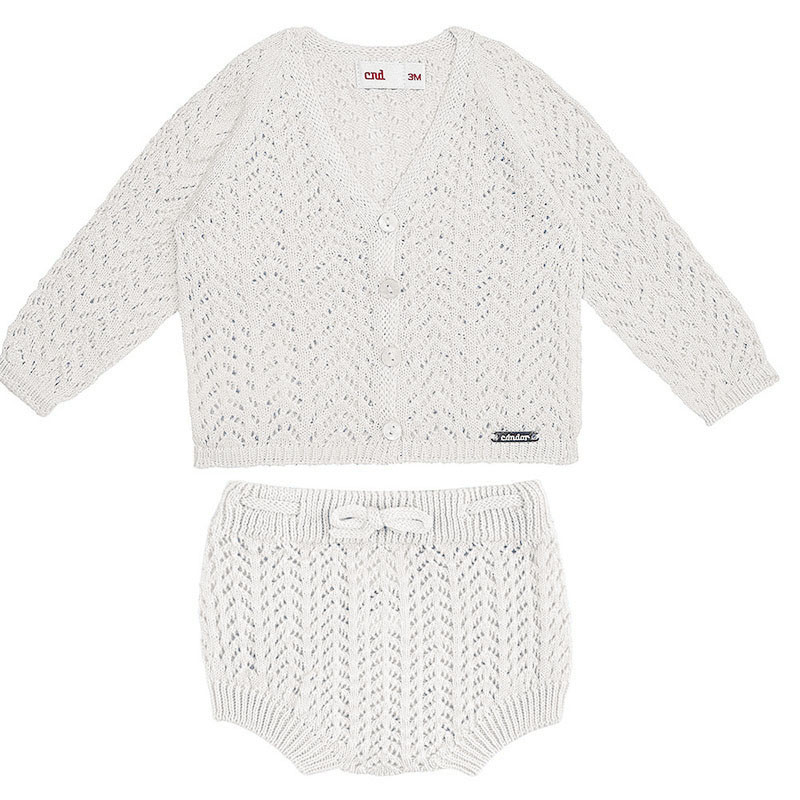Set traforato spigato (cardigan e culotte) LATTE