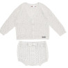 Set traforato spigato (cardigan e culotte) LATTE