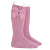 Cotton knee socks with side grosgrain bow CHEWING GUM
