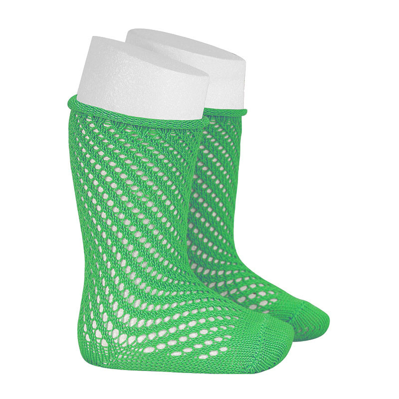 Calze lunghe perle a rullo con traforatoa rete VERDE PRATO