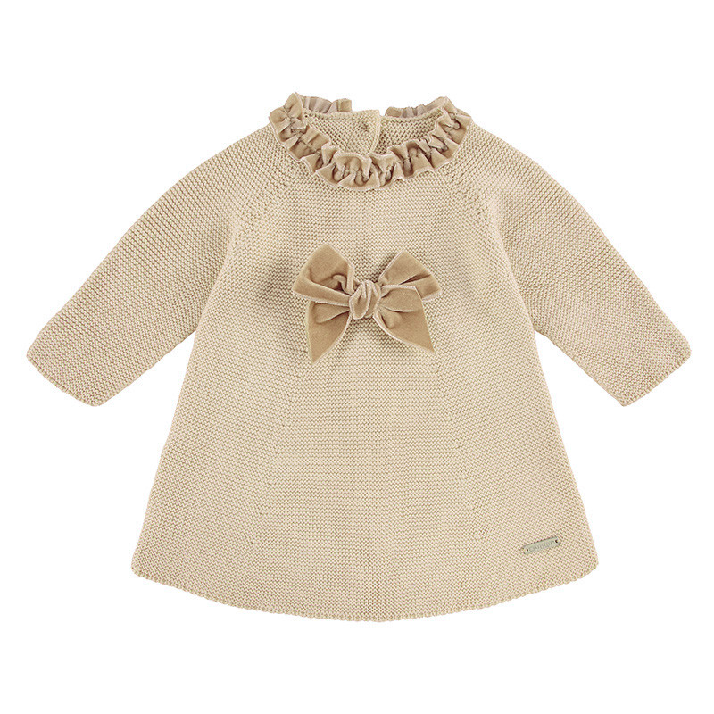 Vestido punto bobo con lazo terciopelo LINO