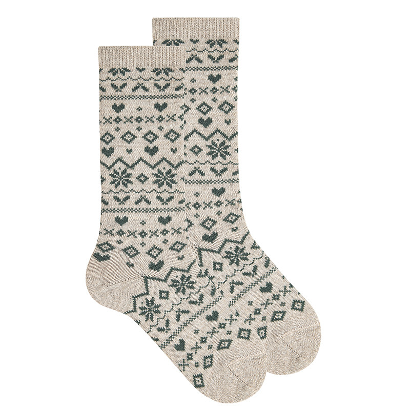 Merino wool-blend knee socks w/bicolourborder NOUGAT