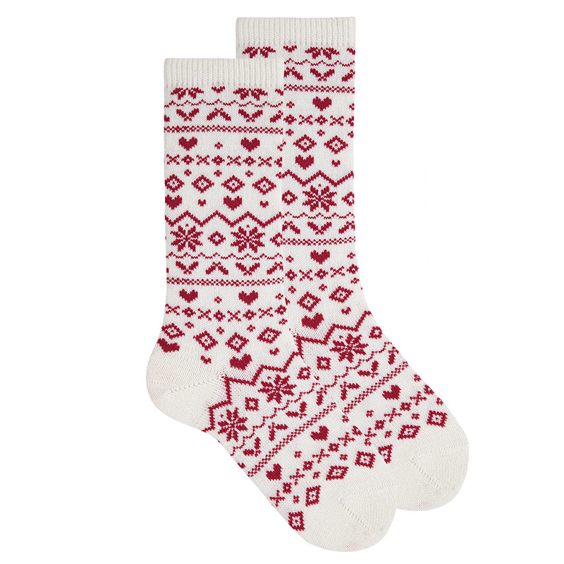 Merino wool-blend knee socks w/bicolourborder BEIGE