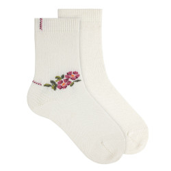 Meias lã merino com flor...