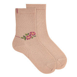 Meias lã merino com flor...