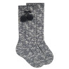 Twisted thread knee socks with pompoms BLUE