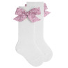 Calze lunge con fiocco fiori liberty LATTE