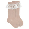 Calcetines altos con puntilla bolillo ROSA EMPOLVADO