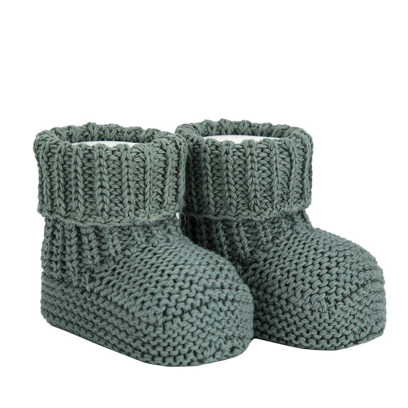 Pearl stitch baby booties LICHEN GREEN