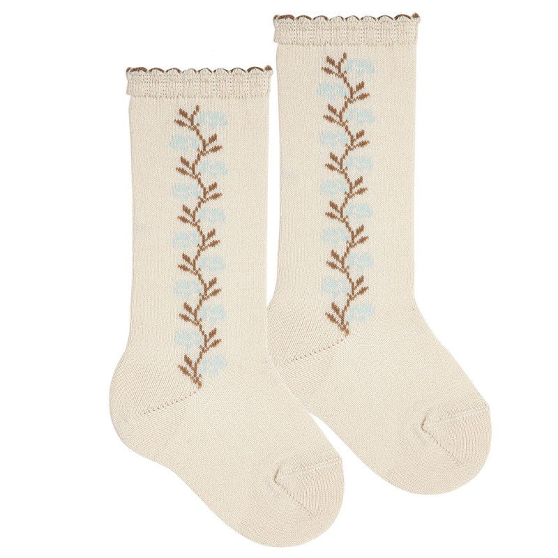 Calcetines altos cenefa flores LINO