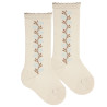 Floral border knee socks LINEN