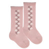 Calcetines altos cenefa flores ROSA PALO