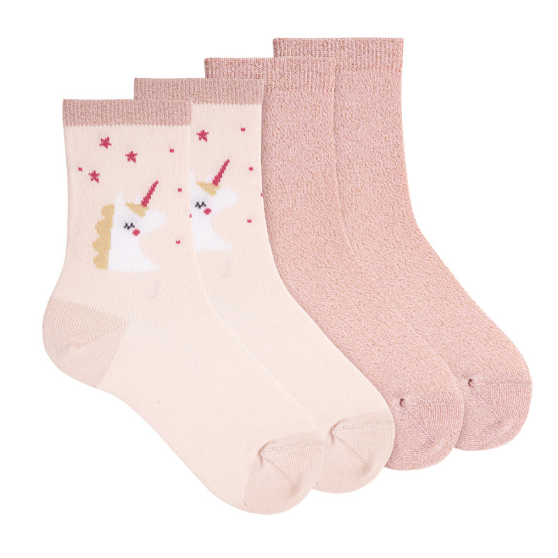 Pack: 1 pair unicorn + 1 pair bright yarn socks NUDE