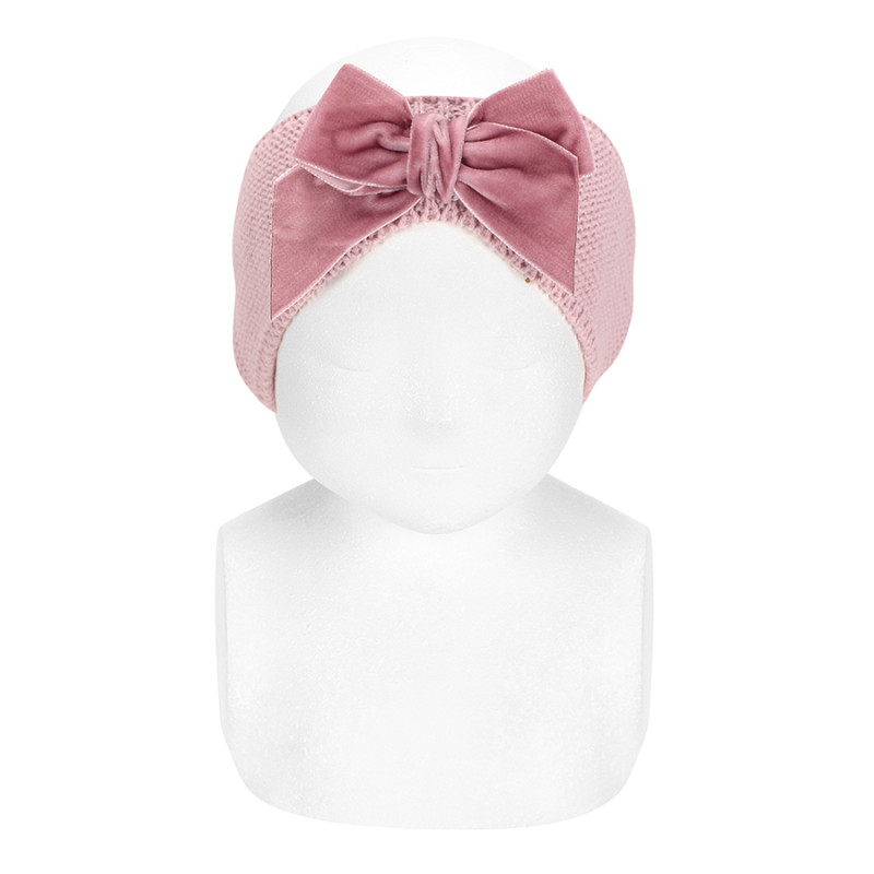 Headband with large velvet bow PALE PINK