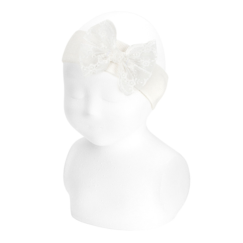 Headband with bobbin lace bow CREAM