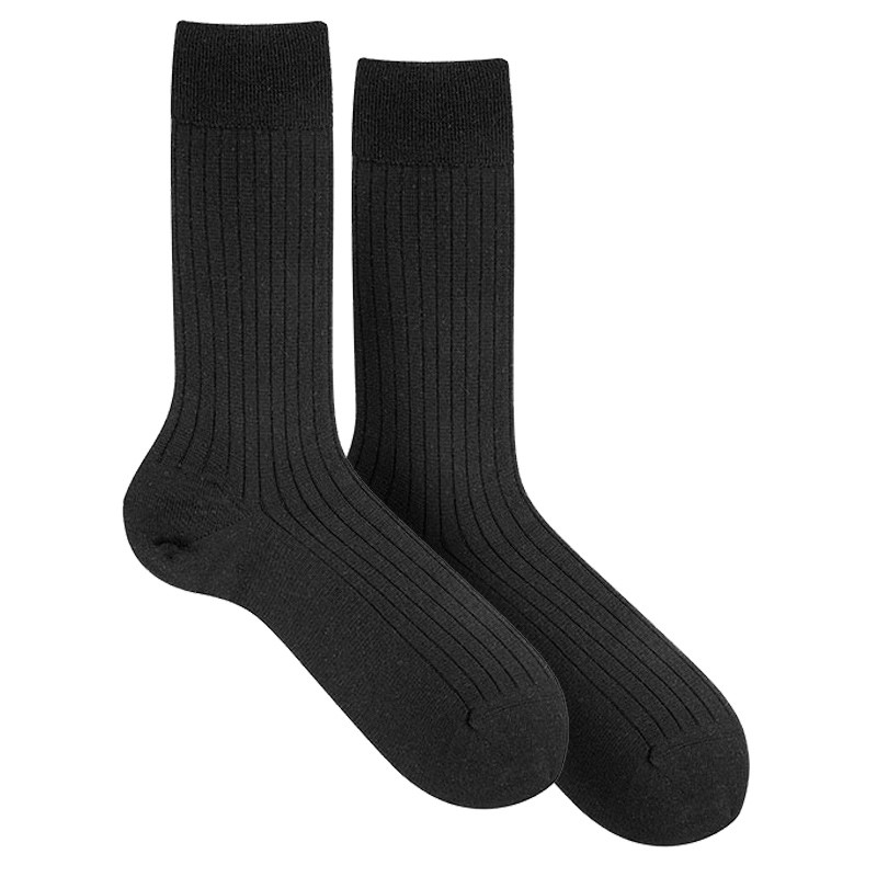 Calcetines descanso canalé lana merino extrafina NEGRO
