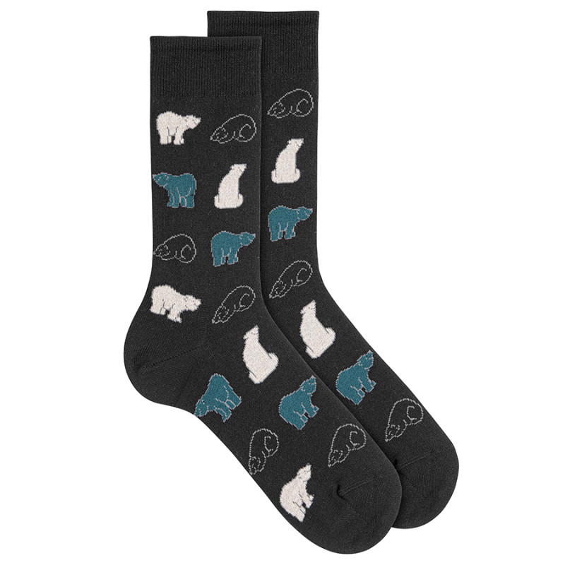 Calcetines hombre mezcla lana merino osos NEGRO