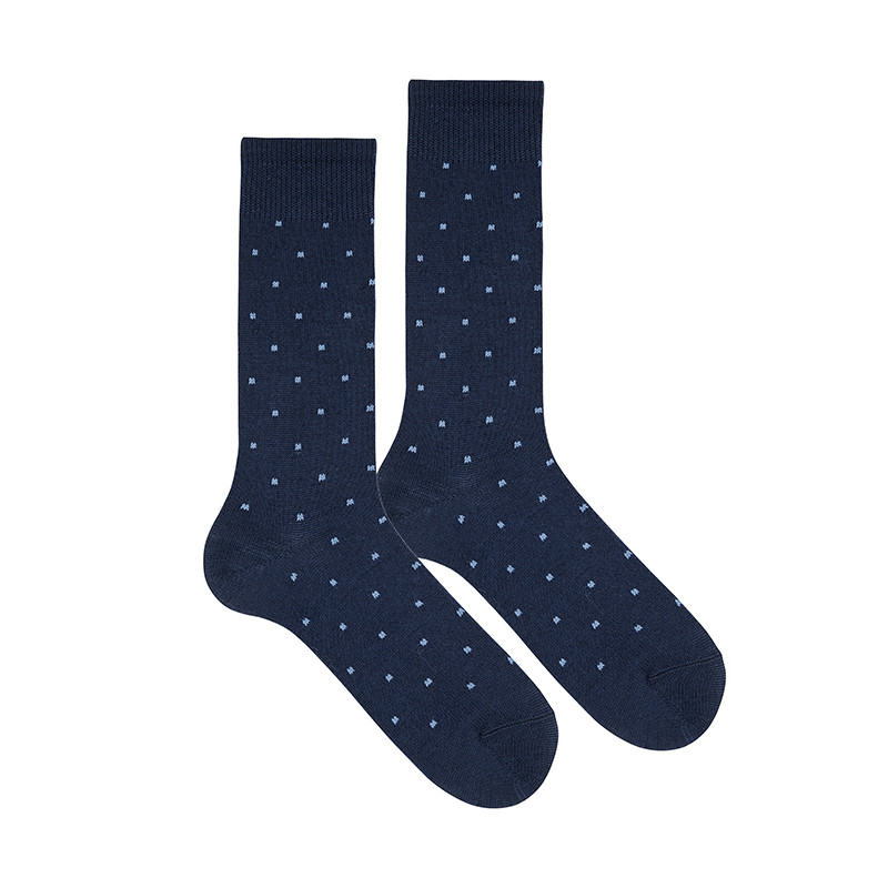 Calcetines hombre mezcla lana merino micro cuadros AZUL MARINO