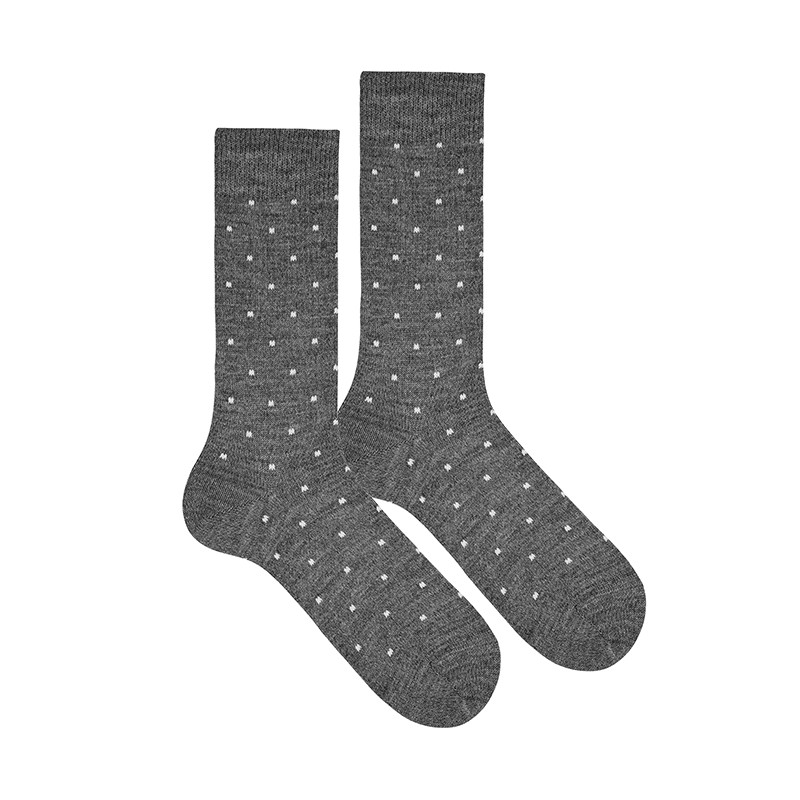 Calcetines hombre mezcla lana merino micro cuadros GRIS CLARO