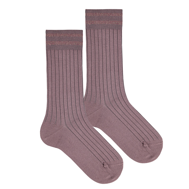 Rib knee woman socks with two bright yarn stripes IRIS