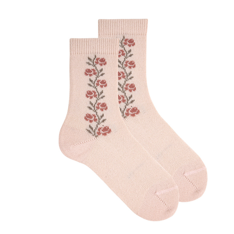Calcetines mujer mezcla lana merino cenefa flores NUDE