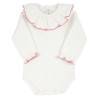 Body brodé coeur et feston au col et auxpoignets BLANC/ROSE