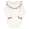 Body brodé coeur et feston au col et auxpoignets CREME-ROUGE VELOURS