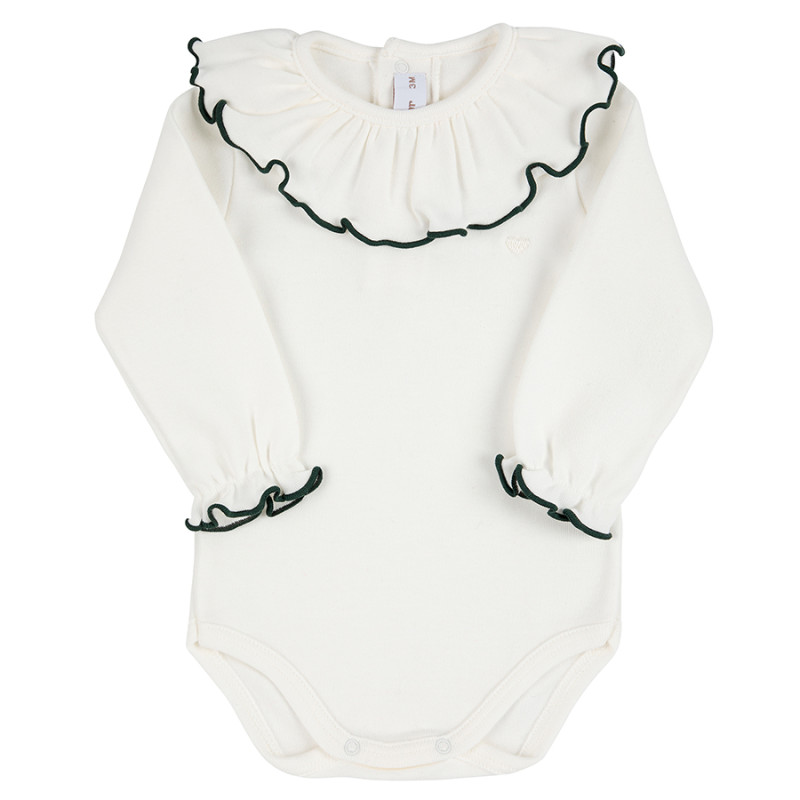 Heart embroidery body with scallop collar and cuff CREA-BOTTLE GREEN