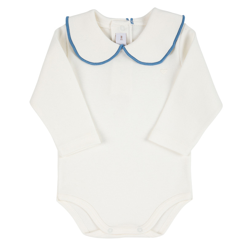 Heart embroidery body with round neck and scallop CREAM-FRENCH BLUE