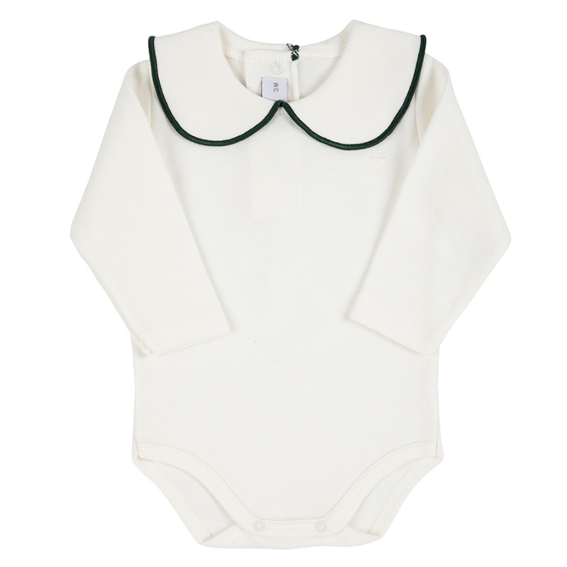 Heart embroidery body with round neck and scallop CREA-BOTTLE GREEN