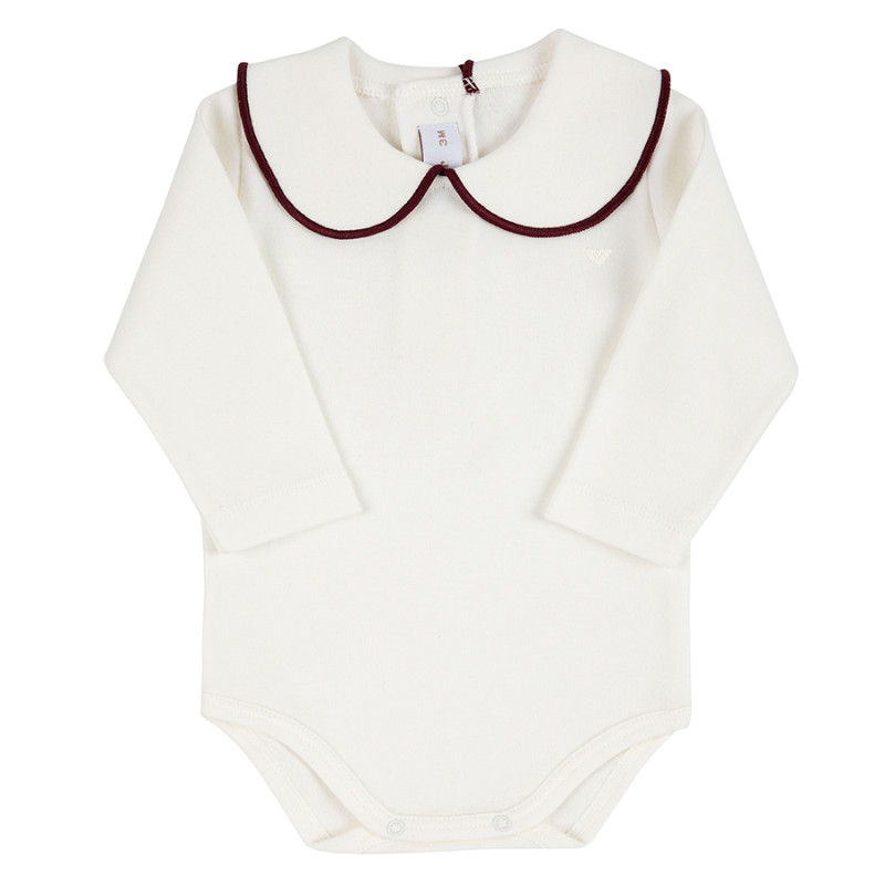 Body a cuore, collo tondo e smerlatura acontrasto PANNA/SYRAH