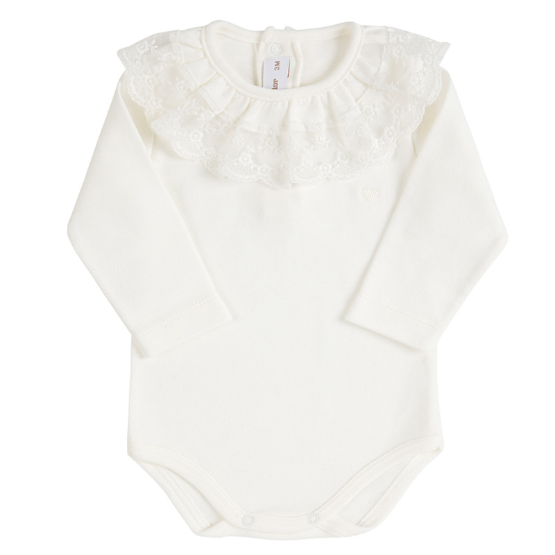 Heart embroidery body with bobbin lace collar CREAM