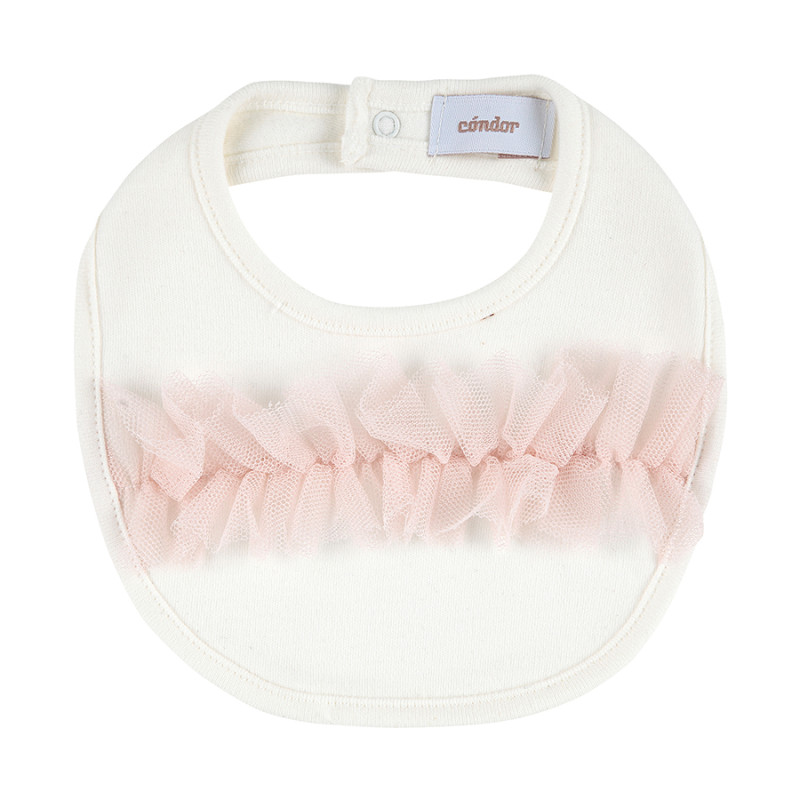 Baby bib with contrasted frill tulle CREAM/OLD ROSE