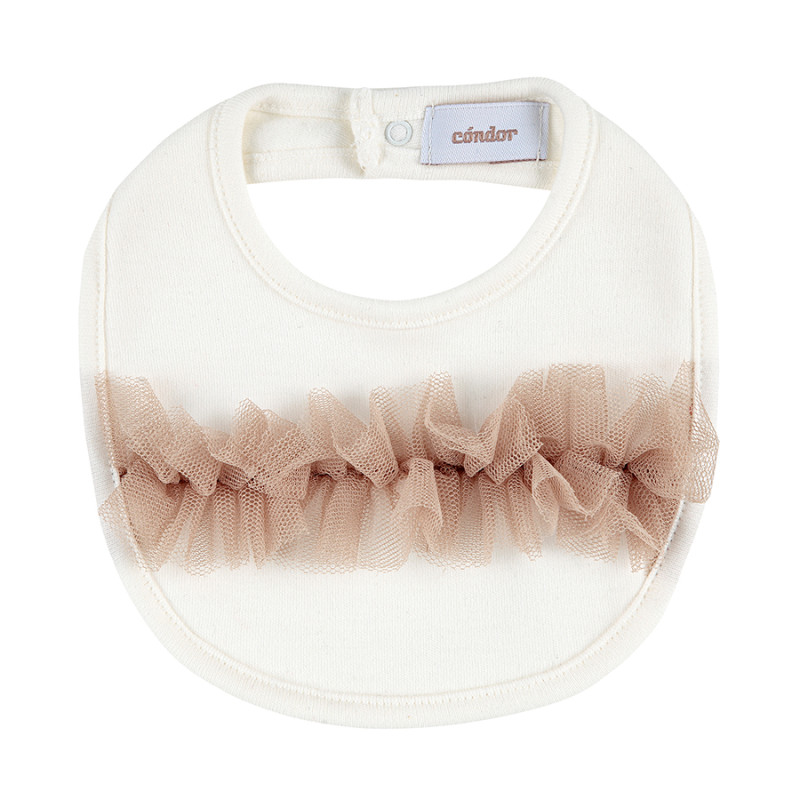 Baby bib with contrasted frill tulle CREAM-BEIGE