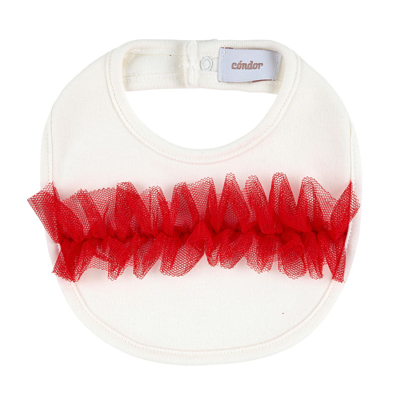 Baby bib with contrasted frill tulle CREAM/RED