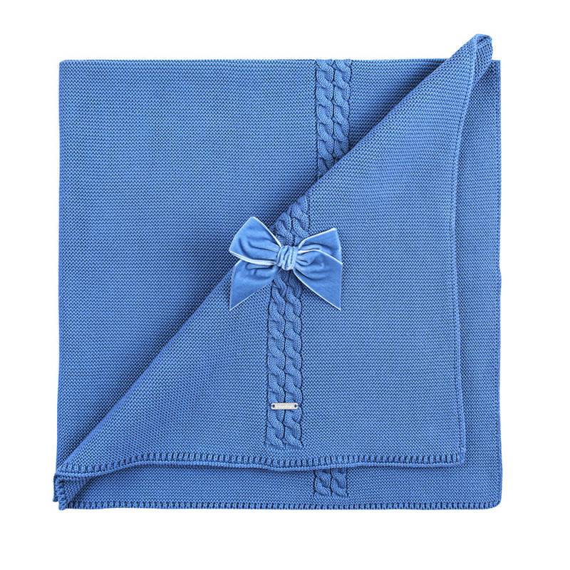 Toquilla punto bobo, trenza y lazo terciopelo AZUL FRANCIA